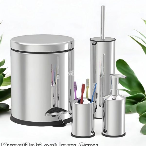 Set za kupatilo 4u1 INOX / nerđajući čelik / Gray , moderno kupatilo, dugotrajni set za kupatilo, INOX set za kupatilo