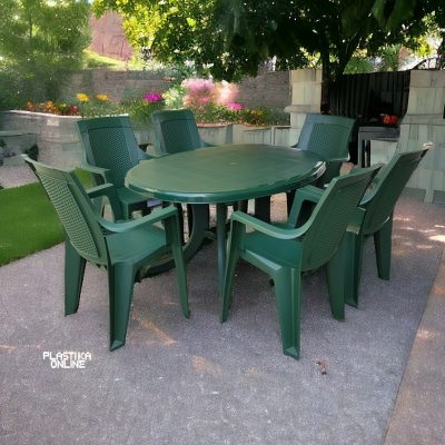 ORLEMA Baštenski Set - ZELENA (Sto ORLANDO 140 x 100  I 6 Ema Ratan Stolica)