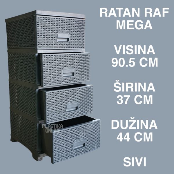 fiokar ratan raf mega sivi, plasticni fiokar, fiokar sa 4 fioke , plasticne police sa fiokama, plasticni fiokar sa 4 police