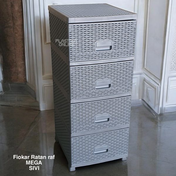 fiokar ratan raf mega sivi, plasticni fiokar, fiokar sa 4 fioke , plasticne police sa fiokama, plasticni fiokar sa 4 police