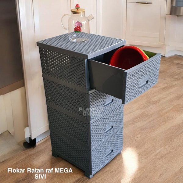 fiokar ratan raf mega sivi, plasticni fiokar, fiokar sa 4 fioke , plasticne police sa fiokama, plasticni fiokar sa 4 police
