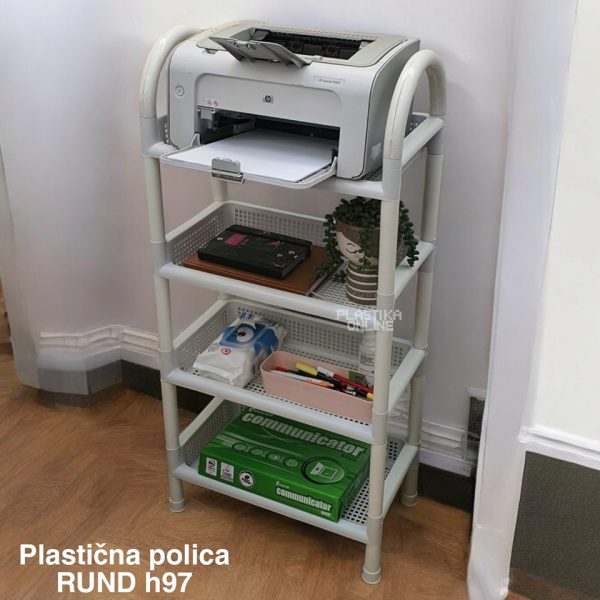 Plastična polica RUND h97, plastična polica sa ručkama, polica sa 4 nivoa, šupljikava polica, organizacija kuhinje, polica za kupatilo, polica za deciju sobu bela