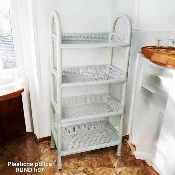 Plastična polica RUND h97, plastična polica sa ručkama, polica sa 4 nivoa, šupljikava polica, organizacija kuhinje, polica za kupatilo, polica za deciju sobu bela