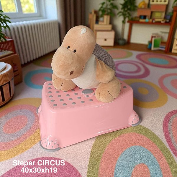 Steper CIRCUS roze 40 x 30 x h19cm, stepenik za decu, stepenice za decu, plasticne stepenice, stepenice za decu za kupatilo