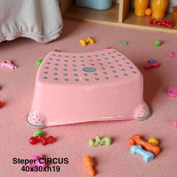 Steper CIRCUS roze 40 x 30 x h19cm, stepenik za decu, stepenice za decu, plasticne stepenice, stepenice za decu za kupatilo