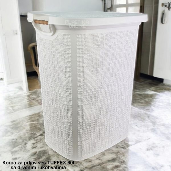 Korpa za prljav veš TUFFEX 60L, korpa za prljav veš, plastična korpa za veš, velika korpa za prljav veš, korpe za veš bela