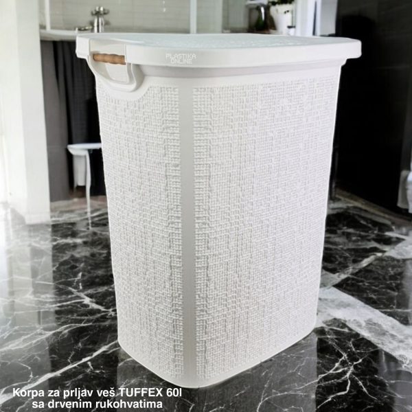 Korpa za prljav veš TUFFEX 60L, korpa za prljav veš, plastična korpa za veš, velika korpa za prljav veš, korpe za veš bela