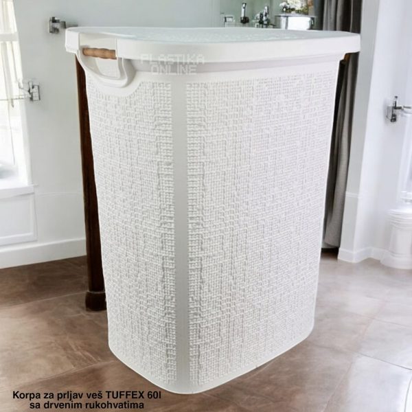 Korpa za prljav veš TUFFEX 60L, korpa za prljav veš, plastična korpa za veš, velika korpa za prljav veš, korpe za veš bela