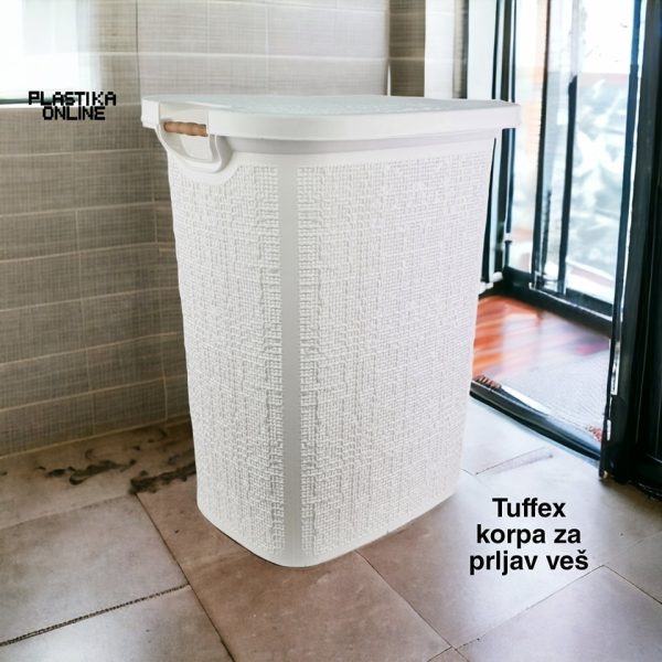 Korpa za prljav veš TUFFEX 60L, korpa za prljav veš, plastična korpa za veš, velika korpa za prljav veš, korpe za veš bela