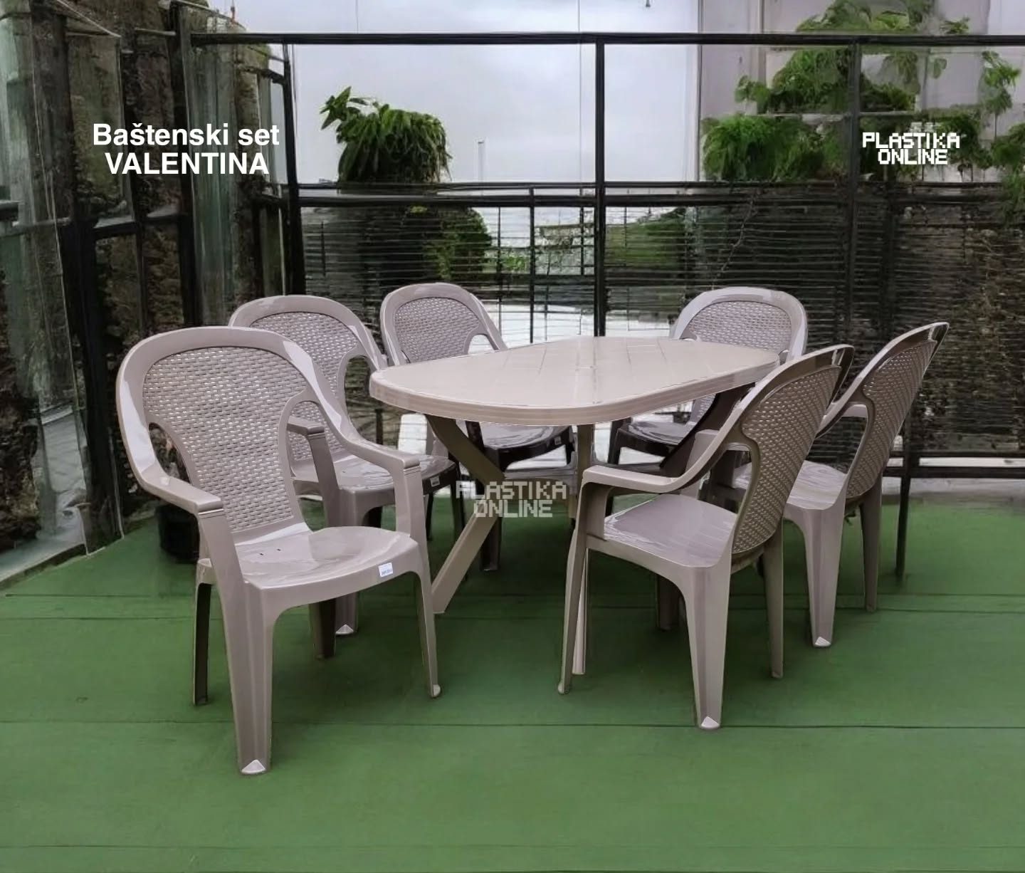 Baštenski set Valentina - Moka (120x80 i 6 stolica ratan povišeni naslon) - Slika 2