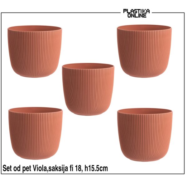 Set od 5 saksija VIOLA FI 18 Plastične saksije Viola fi15, plasticne saksije, saksije za bastu, okrugle saksije, saksije