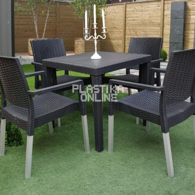 Baštenski set MEGA RATAN LUX antracit sto 75x75 ratan i 4 Mega ratan lux stolice