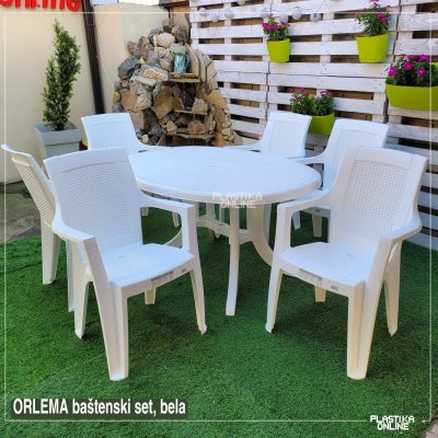 Orlando Baštenski Set - Beli - Sto 140x100x72cm I 6 Stolica Ratan