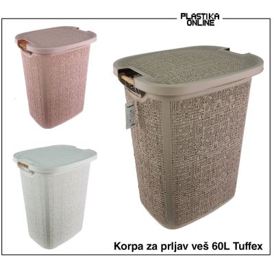 Korpa za prljav veš TUFFEX 60L-sa drvenim rukohvatima-siva