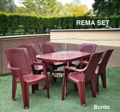 Baštenski set REMA - Bordo (Ema ratan stolice 6 kom i ovalni sto 120x80cm)