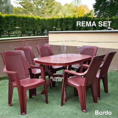Baštenski set REMA - Bordo (Ema ratan stolice 6 kom i ovalni sto 120x80cm)