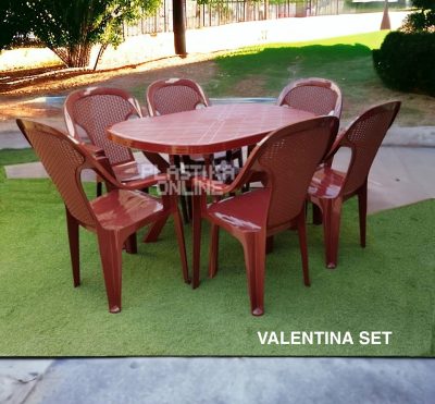 Baštenski set Valentina - Bordo (120x80 i 6 stolica ratan povišeni naslon)