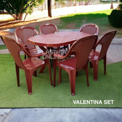 Baštenski set Valentina - Bordo (120x80 i 6 stolica ratan povišeni naslon)