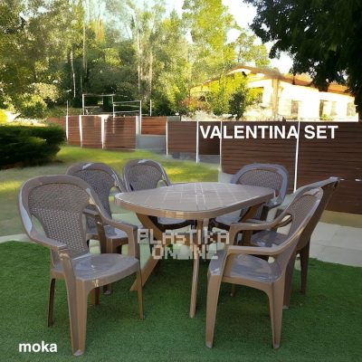 Baštenski set Valentina - Moka (120x80 i 6 stolica ratan povišeni naslon)