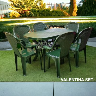Baštenski set Valentina - Tamno zelena (120x80 i 6 stolica ratan povišeni naslon)