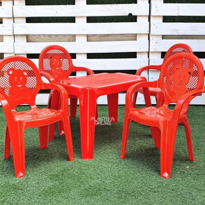 Dečiji set za sedenje KIDS (stočić Caffe i 4 stolice Violeta) crveni