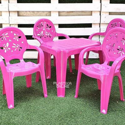 Dečiji set za sedenje KIDS (stočić Caffe i 4 stolice Violeta) pink