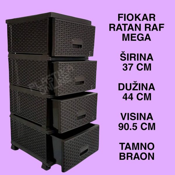 fiokar ratan raf mega braon, plasticni fiokar, fiokar sa 4 fioke , plasticne police sa fiokama, plasticni fiokar sa 4 police