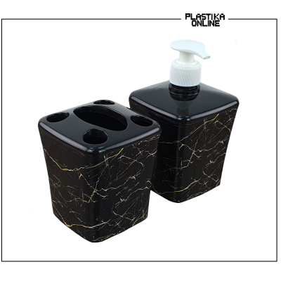 Lavabo set 2/1 GRANIT Crni mermer dezen u kupatilu Dozator za sapun 500 ml Držač za četkice i pastu za zube Elegantni set za kupatilo