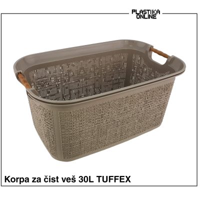 Korpa za čist veš TUFFEX WOOW-sa drvenim rukohvatima-KREM