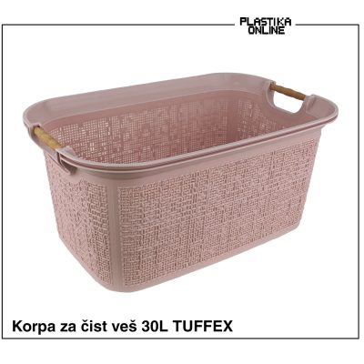 Korpa za čist veš TUFFEX WOOW-sa drvenim rukohvatima-ROZA