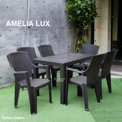 Baštenski set Amelia lux - Tamno braon (6 stolica i sto)