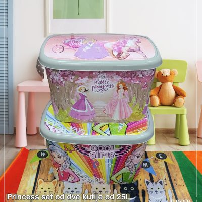 Kutije za odlaganje – PRINCESS Set od dve Deko kutije od 25l sa poklopcem ( princess + cool girl )