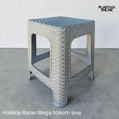 Plastična hoklica ratan h36cm Mega siva