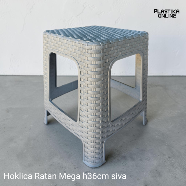 Plastična hoklica ratan h36cm Mega siva