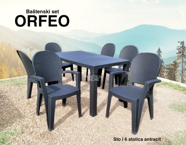 ORFEO 6 Baštenski set - Antracit (6 stolica i 1 sto)
