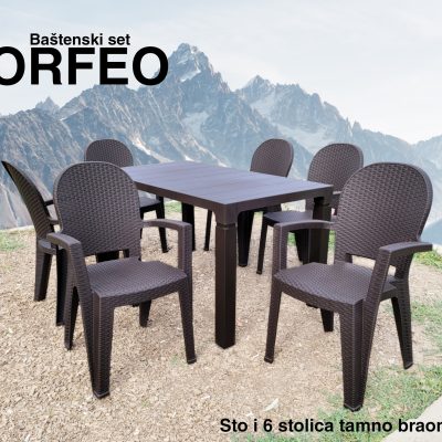 ORFEO 6 Baštenski set - Tamno braon (6 stolica i 1 sto)