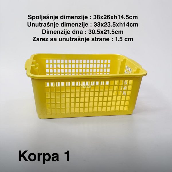Korpa 1 38x26x14.5cm , Plastična korpa za odlaganje, Šupljikava korpa, Korpa za slaganje, Višenamenska plastična korpa, Izdržljiva plastična korpa, Plastična korpa za organizaciju