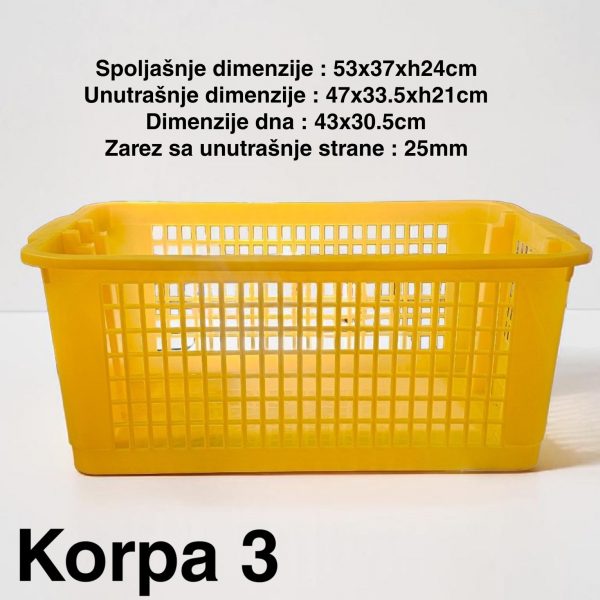 Korpa 3-53x37xh24cm , Plastična korpa za odlaganje, Šupljikava korpa, Korpa za slaganje, Višenamenska plastična korpa, Izdržljiva plastična korpa, Plastična korpa za organizaciju