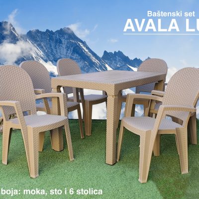 Baštenski set AVALA LUX - Moka (6 stolica, 1 sto)