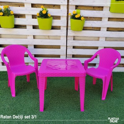 Dečiji set za sedenje ratan mali (stočić i 2 stoličice ) PINK