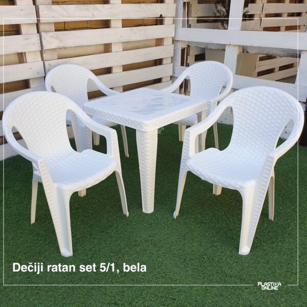 Dečiji set RATAN sto i 4 stoličice BELI