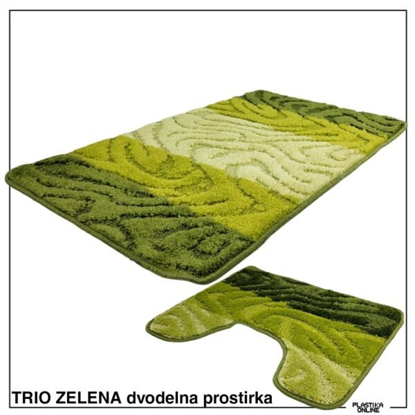 TRIO ZELENA  2/1 Set Tepih Prostirki Za Kupatilo Sa Gumiranom Neklizajućom Podlogom
