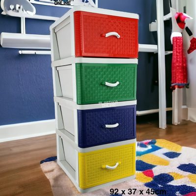 Fiokar RATAN met , fiokar ratan sa 4 fioke, plasticni ratan fiokari, polica za odlaganje, visenamenski raf beneton