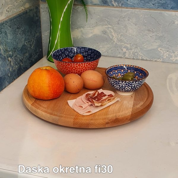 Daska okretna fi 30, drveni poslužavnik, drvena daska, daske za meze, ukrasne daske za posluženje, daske za slavu, daske za proslave 
