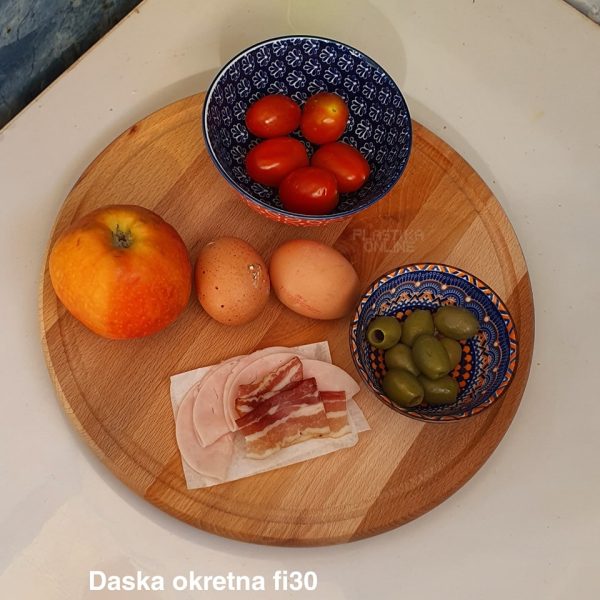 Daska okretna fi 30, drveni poslužavnik, drvena daska, daske za meze, ukrasne daske za posluženje, daske za slavu, daske za proslave 