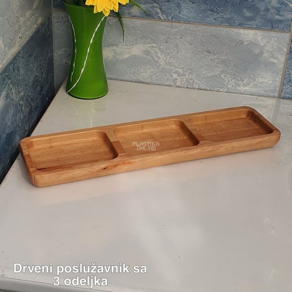 Drveni poslužavnik sa 3 odeljka, drveni poslužavnik, drvena daska, daske za meze, ukrasne daske za posluženje, daske za slavu, daske za proslave