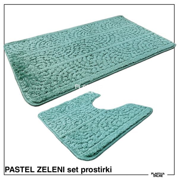 PASTEL ZELENI 2/1 Set Tepih prostirki za kupatilo sa gumiranom neklizajućom podlogom