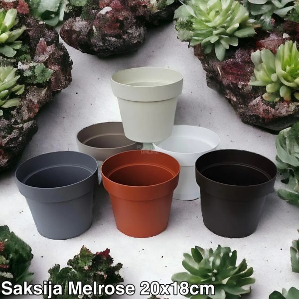 Saksija Melrose okrugla fi20 h18 , okrugle saksije, saksije za bastu, plasticne saksije za cvece