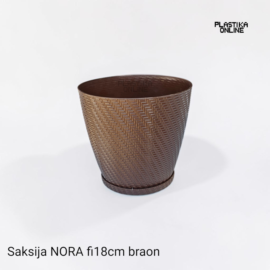 Saksija NORA sa tacnom prečnik 18cm braon boje