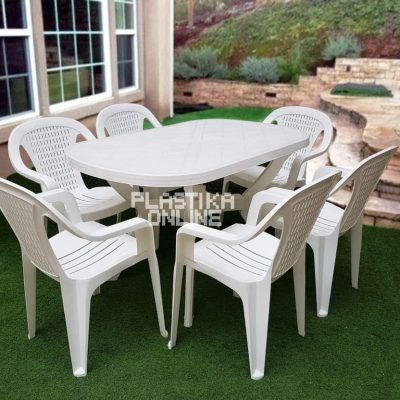 Baštenski Set Valerija - Sto Ovalni Classic 120x80cm I 6 Stolica Valerija U BELOJ BOJI